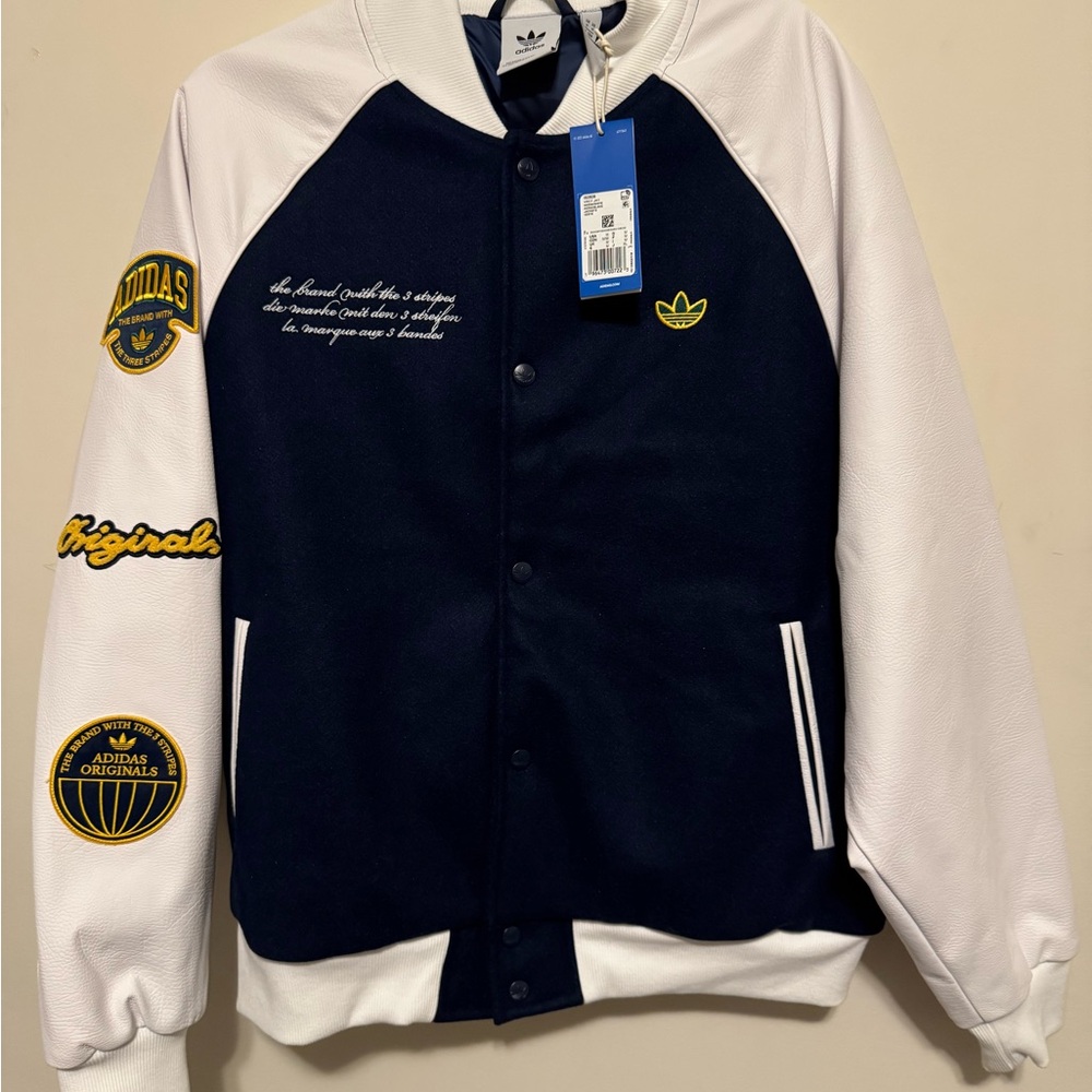 Adidas Men's Navy and White Varsity Jacket